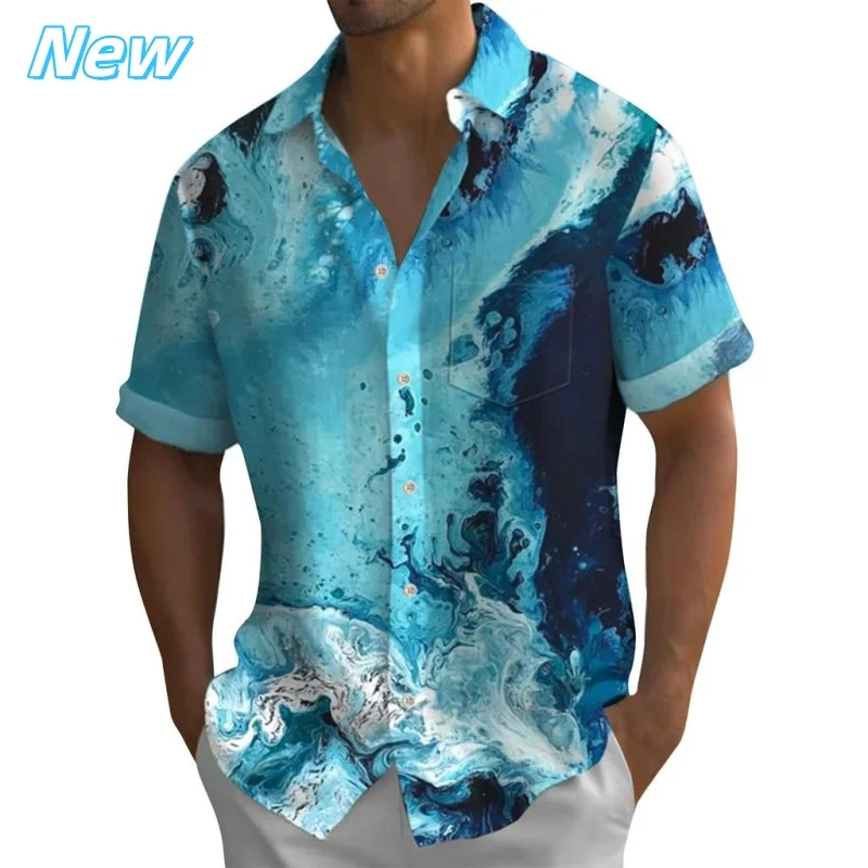 

3D Printed Leaf Geometry Aloha Shirt For Men Colorful Gradient Graphic Blouses Casual Short Sleeve Hawalian Shirts Loose Tops