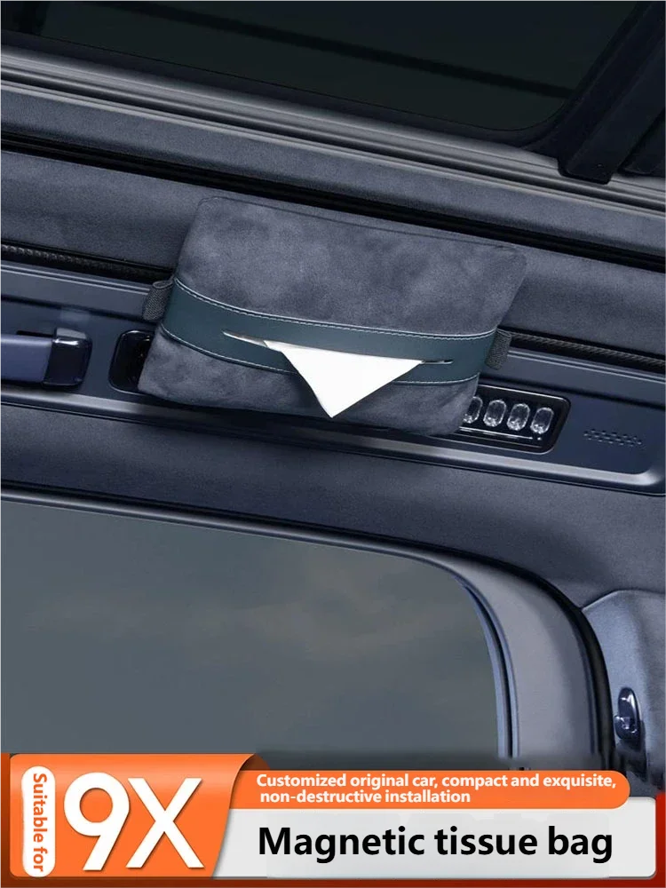 Magnetic Suede Tissue Bag for Zeekr 9X 2025 2026 Car Hanging Tissue Box Holder Interior Accessories