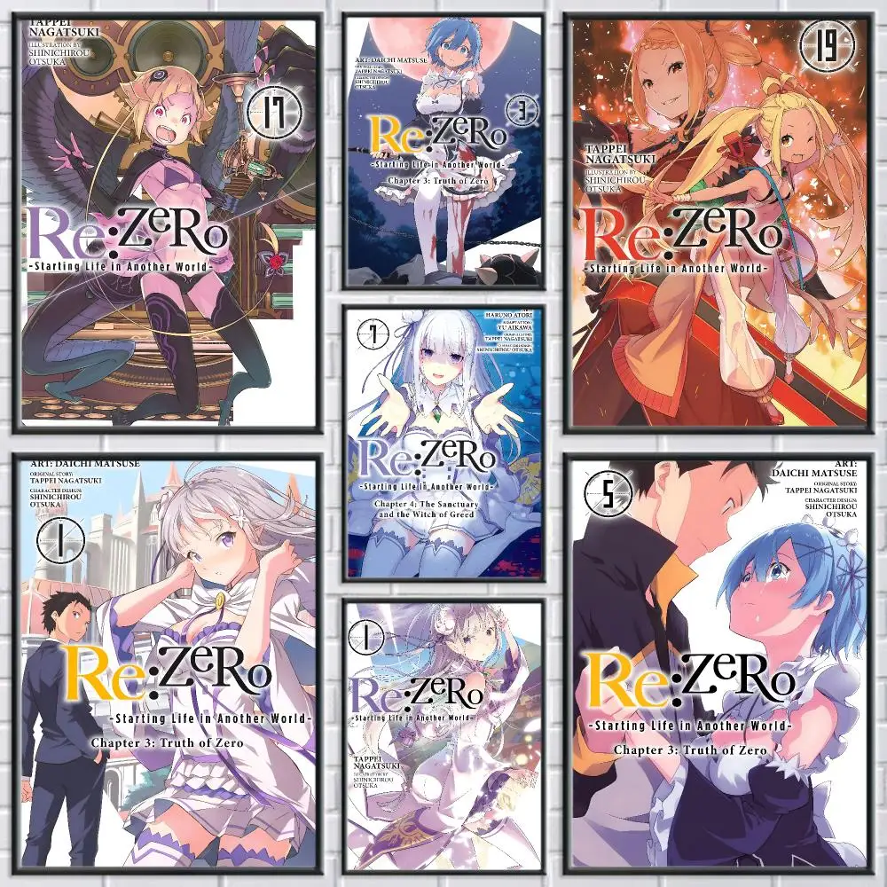 Japanese Anime R-Re Zero Poster High Quality Sticker Self Adhesive Wall Art for Bedroom Hallway Home Decor