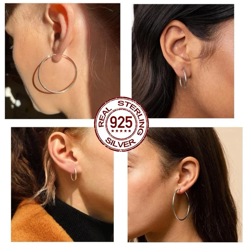 CWWZircons Übertriebene S925 Sterling Silber Große oder Kleine Dünne Kreis Creolen für Frauen Feine Geburtstag Party Schmuck SE017 – Detail 5