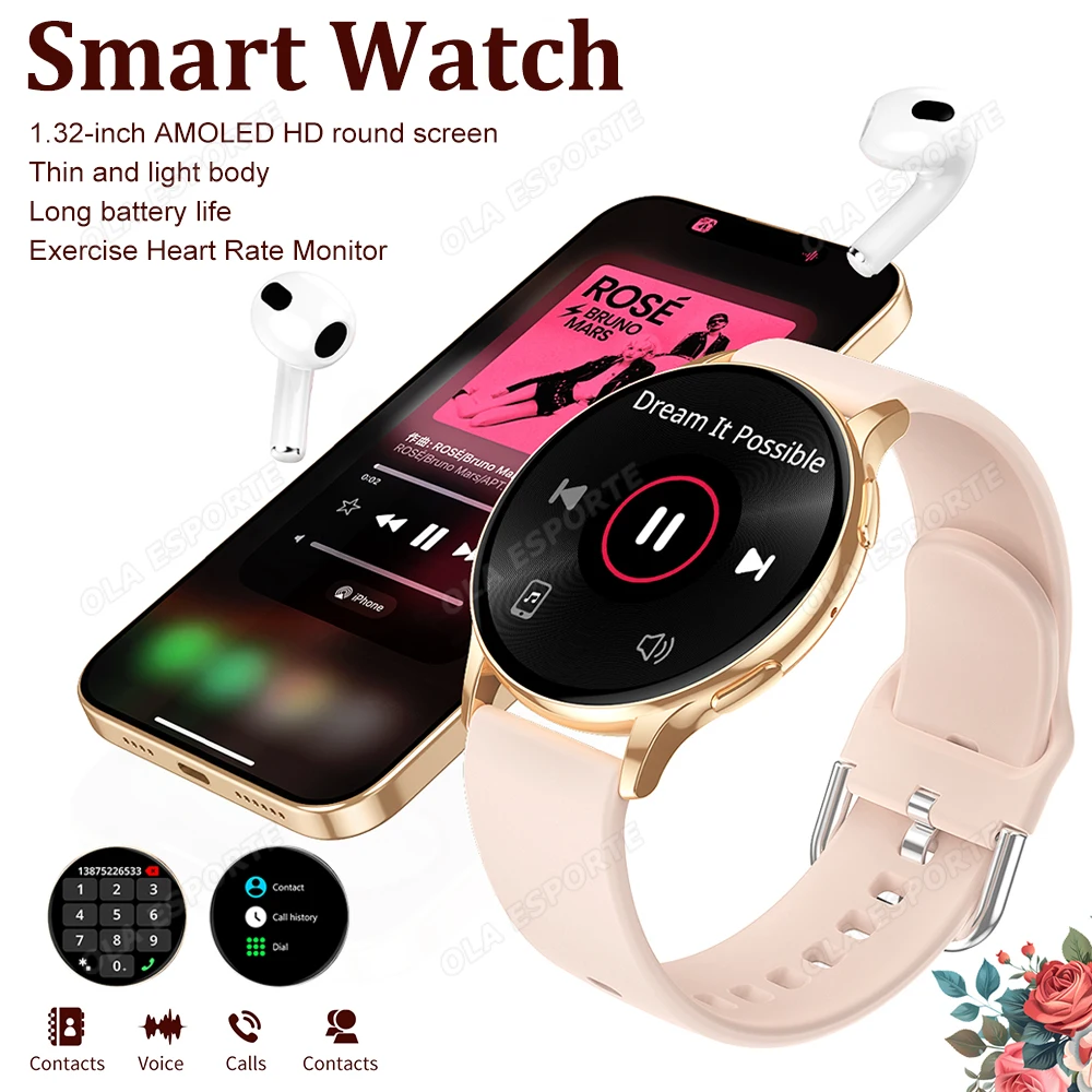 

Модные умные часы с AMOLED-экраном, NFC-управление, Bluetooth, голосовой вызов, несколько спортивных режимов, ритм сердечного ритма, женские умные часы для здоровья