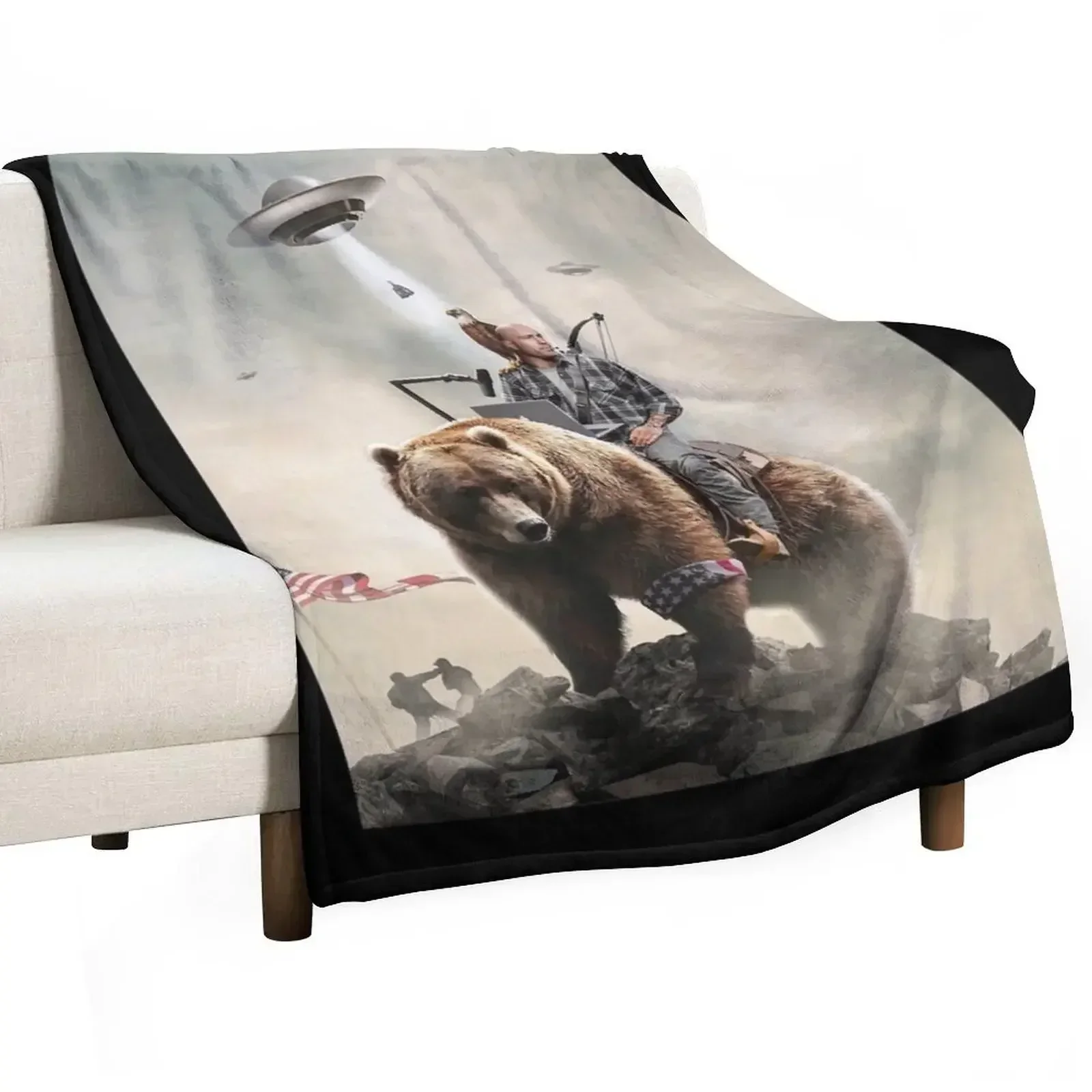 Joe Rogan Riding A Bear (+ Aliens) Throw Blanket Summer Polar warm winter Personalized Gift Blankets