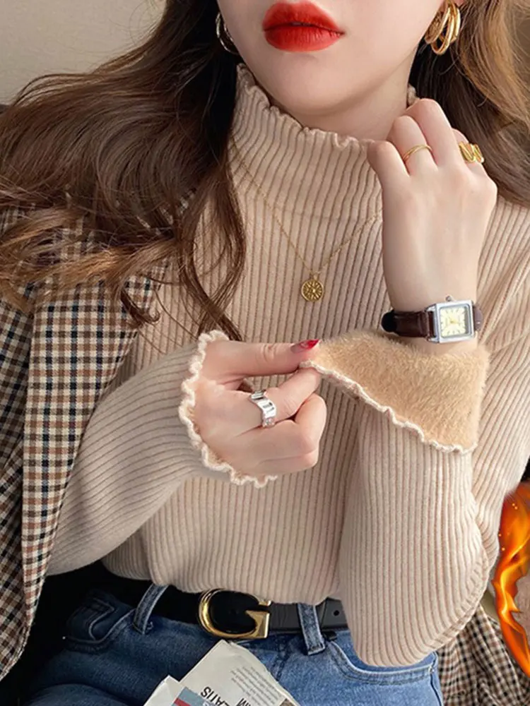 

Женская трикотажная основа Fce на подкладке Thiened f с высоким воротником, внутренняя одежда, осень-зима, новый Sle Faionable с деревянной нижней частью...