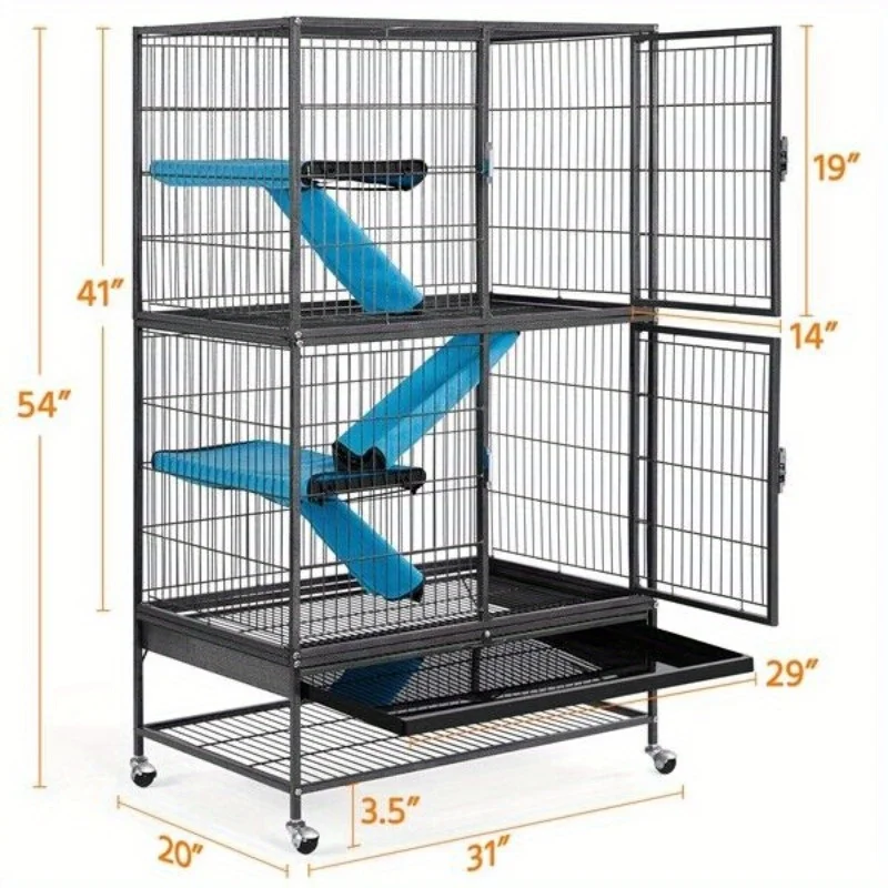 2-Story Rolling Metal Ferret Cage Chinchilla Guinea Pig Rat Critter Cage Black