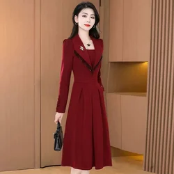 4XL Blazer Lapel Dress For Women's Spring Wear 2026 New Fashion Temperament Women's For Female's Autumn Dress Green Elegant