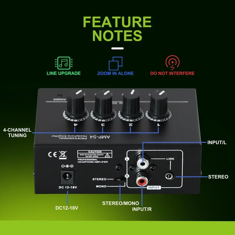 Leicozic Stereo Headphone Amplifier 4 Channel Amplificatore DC12V Power Adapter Studio Recording Equipment DJ Audio Amplificador