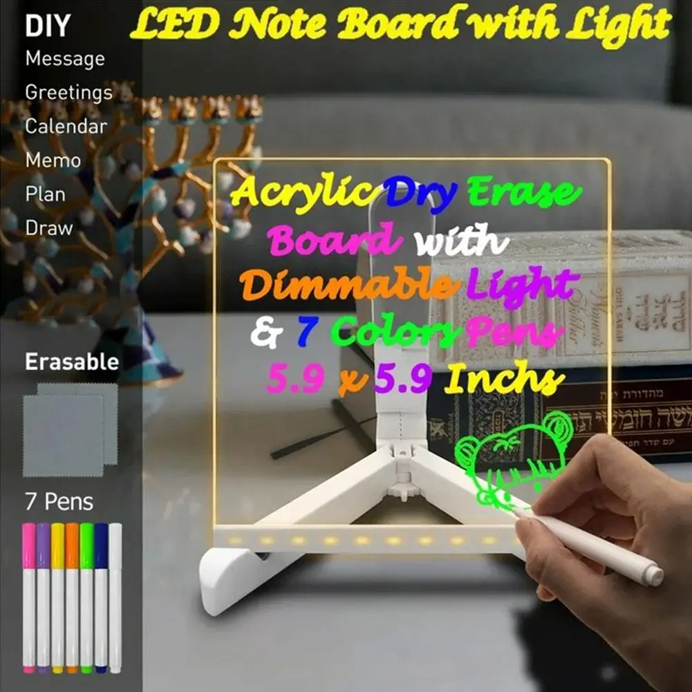 Tablero de escritura acrílico luminoso Led borrable, tablero de mensajes, cartelera artesanal, tablero de exhibición, tablero fluorescente para niños D1r1