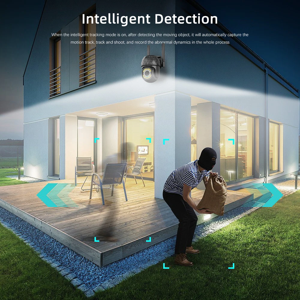 V380 Pro 2MP Ultra HD PTZ 2.4G WiFi LED Outdoor H265 AI Human Detection 1080P Audio IP Camera Auto Tracking Video Surveillance