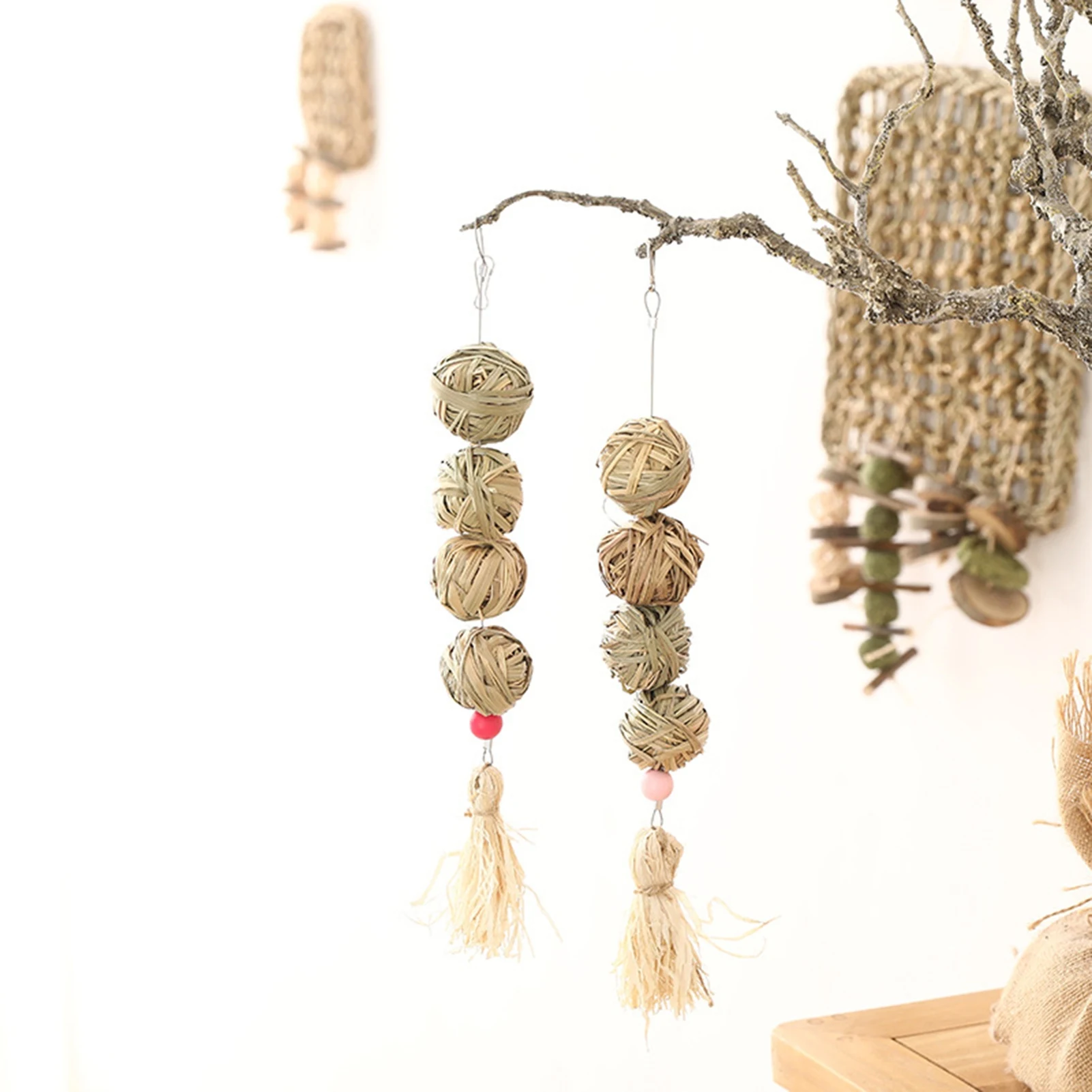 4pcs Rattan Chew Balls Natural Bird Hanging Toy for Parrots Cockatiel Conure Budgies Cage Accessories Durable Safe Play view 4