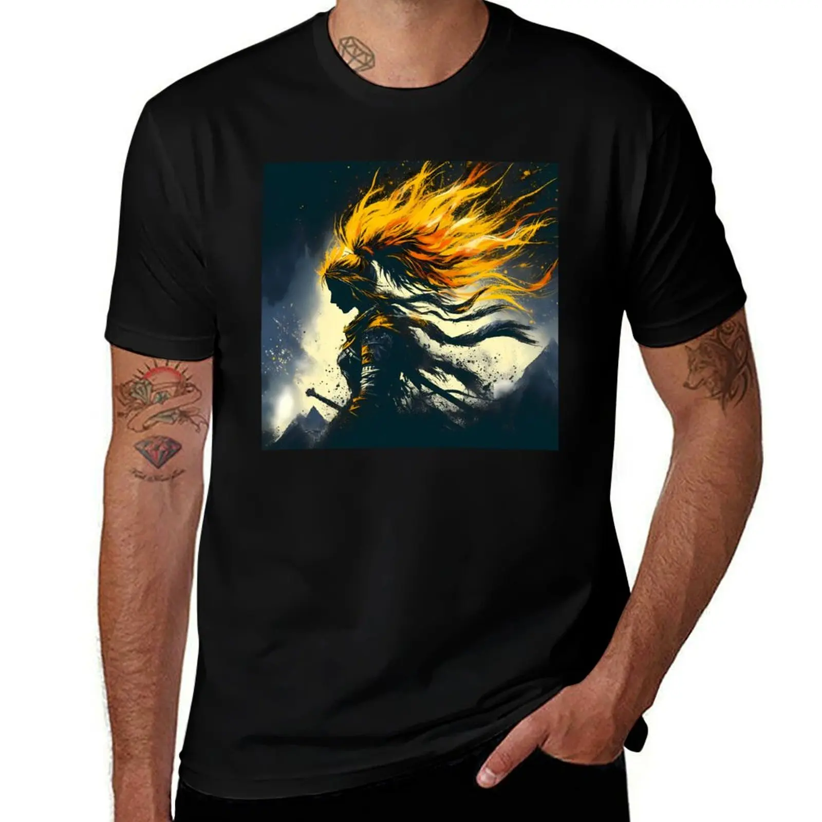 

Grunge Warrior Woman, Ai Generated Art T-Shirt topping summer tops oversizeds fruit of the loom mens t shirts