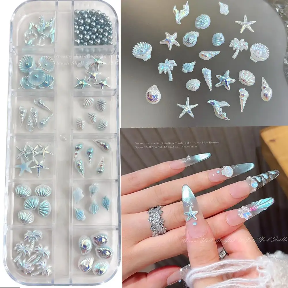 12-Grid 3D Ocean Nail Charms Set for Summer Beach Manicure Decorations