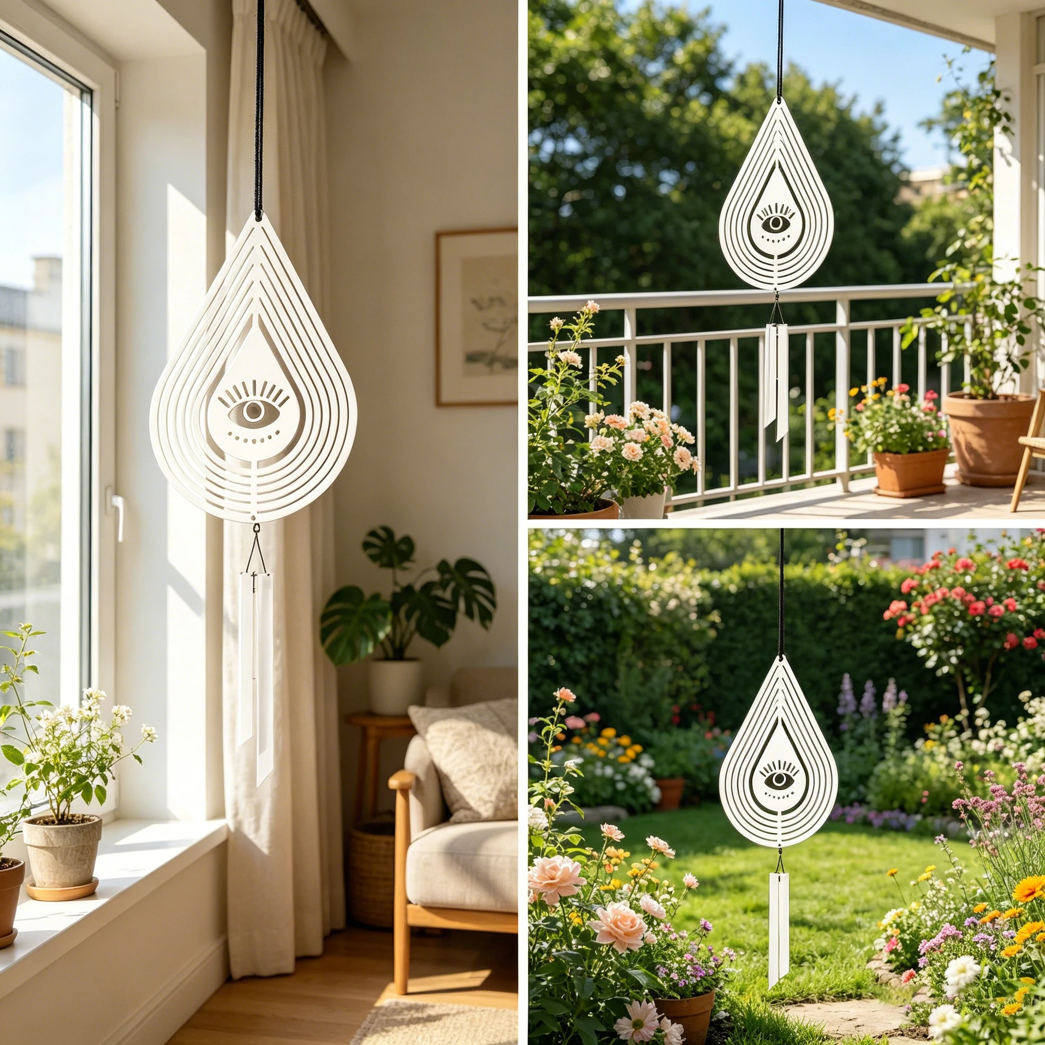 All Seeing Eye Water Drop Metal Rotating Wind Spinner 3D Stereo Wind Chime Outdoor Garden Home Occult Protection Hanging Gift