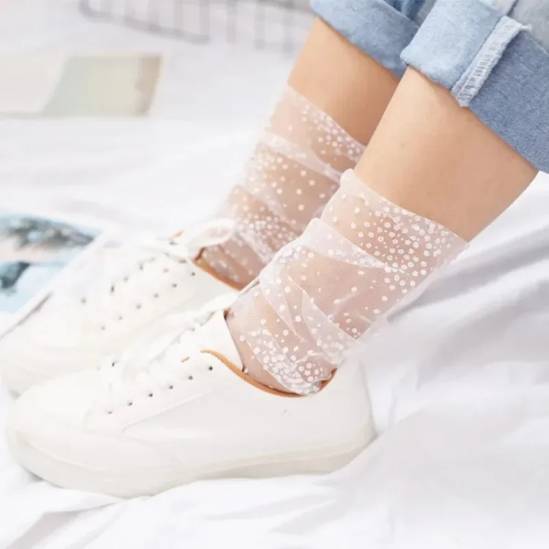 Sexy Lace Mesh Fishnet Socks Mixed Fiber Transparent Stretch Elasticity Ankle Net Yarn Thin Women Cool Socks