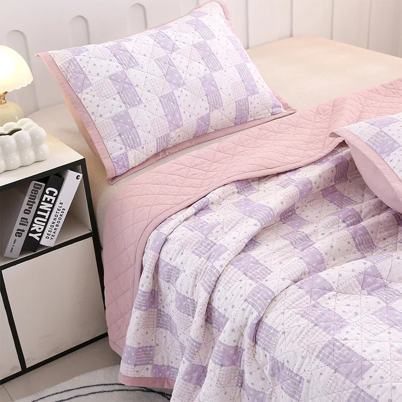 Cartoon Muslin Cotton Kids Quilt Set 3-Piece - Cute Printed Breathable Bed Cover, Pre-Washed & Quilted Bedding for Boys Girls