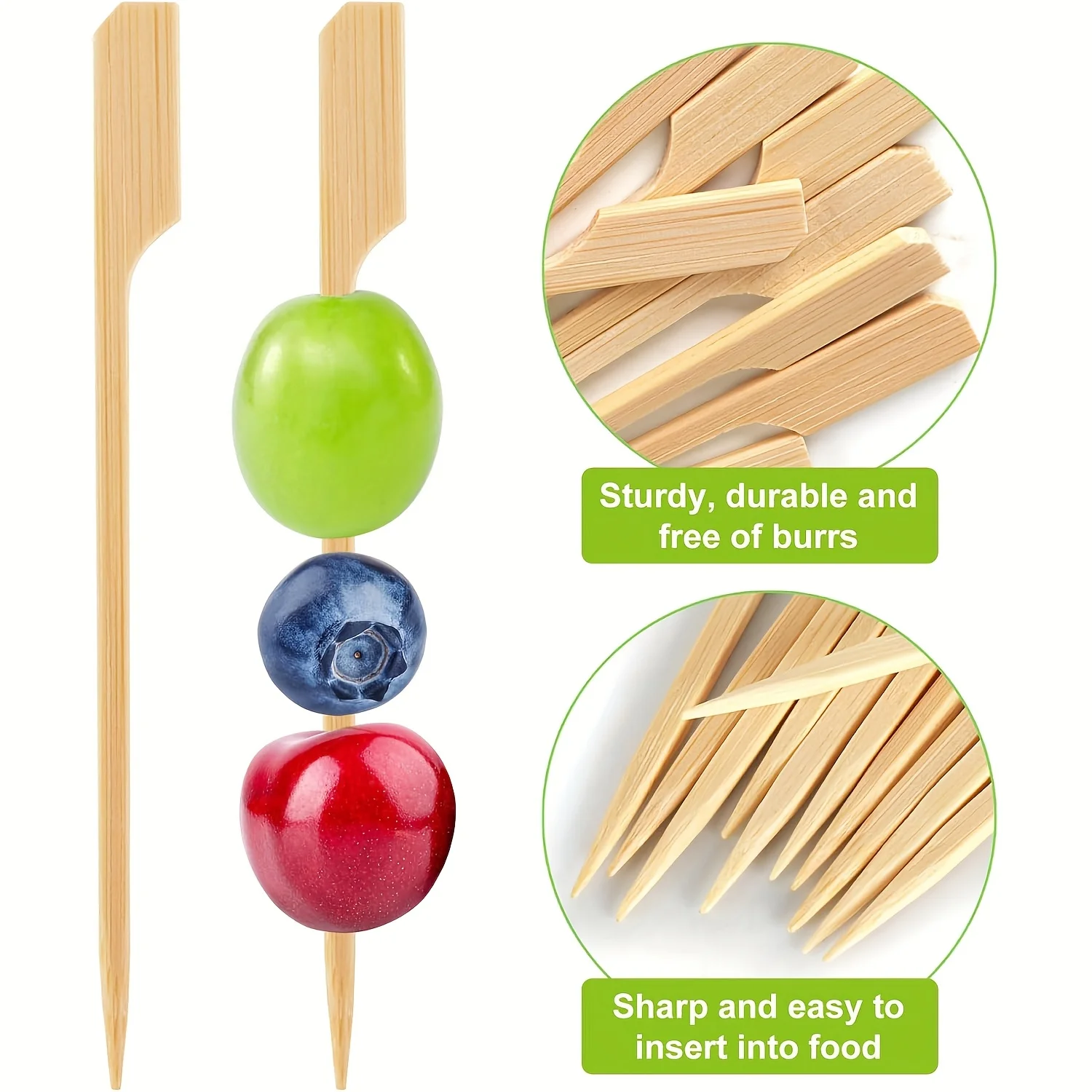 Bamboo Skewers, 100PCS Bamboo Paddle Wood Picks, Toothpicks for Appetizers, Cocktail Picks for Drinks, Food Picks, BBQ, Sandwich
