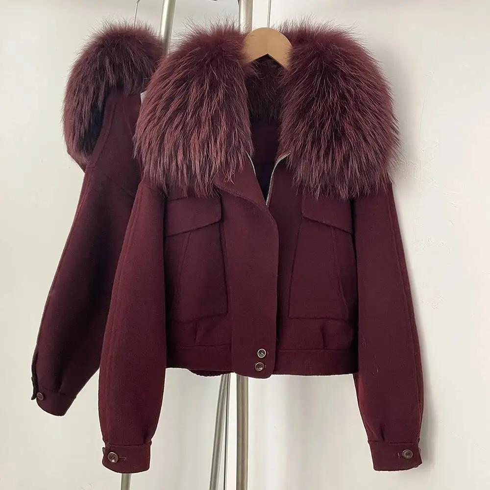 

Wool Coat Short Natural Reality Fashion New Autumn Winter Real Fox Fur Women Cashmere Woolen Jacket Female