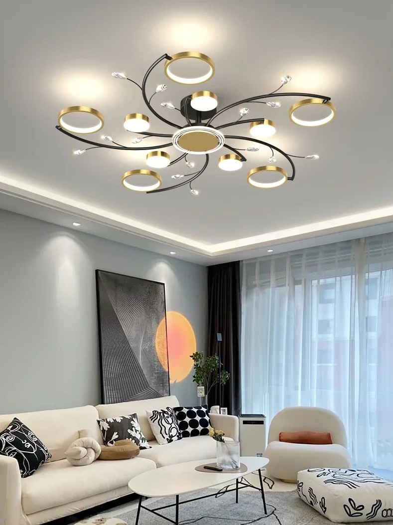 

Modern Led Chandelier Gold Aluminum Luxury Pendant Lights For Living Room Bedroom Study K9 Crystal Decorative Lamps 90-260V