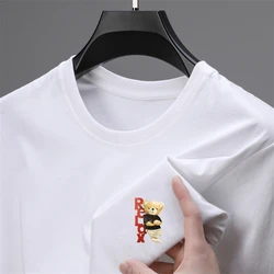 Men's Summer 100% cotton Brand 2024 New O-Neck Print Short Sleeved T-Shirt Korean Trend Oversize high-quality Top Men's Clothing