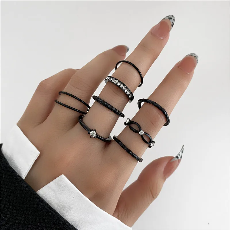 Punk Snake Black Rings Set For Women Vintage Geometric Metal Cross Rings Set 2022 Fashion Trend Personality Jewelry Gifts image 3