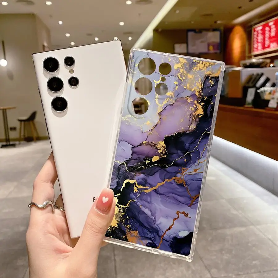 Interessante custodia in marmo per Samsung Galaxy S25 Ultra Note 10 20 Ultra S24 FE S20 S10 Plus S22 S23 S21 Trasparente morbida