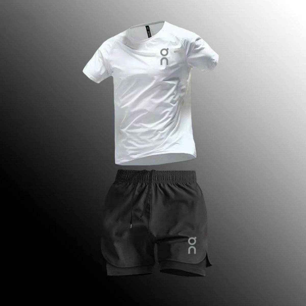 

2024 New Summer Fast-drying T-shirt Drawstring Shorts Running Set Men's Fitness Set 2 Sets Of Outdoor Tennis Training Clothes