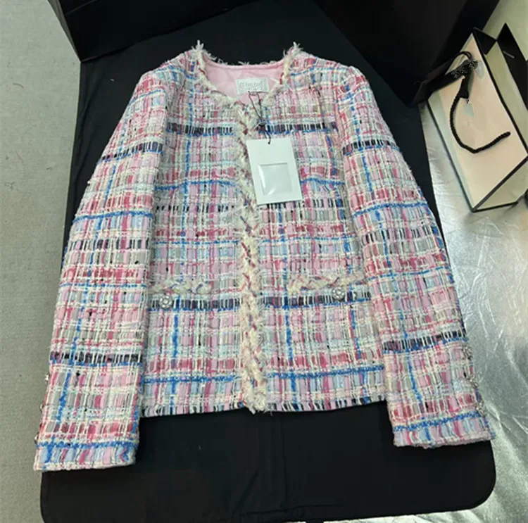 

Customization European women's fashion 2026 spring new collection Long-sleeved colorful woven tweed coat and dress fashion set