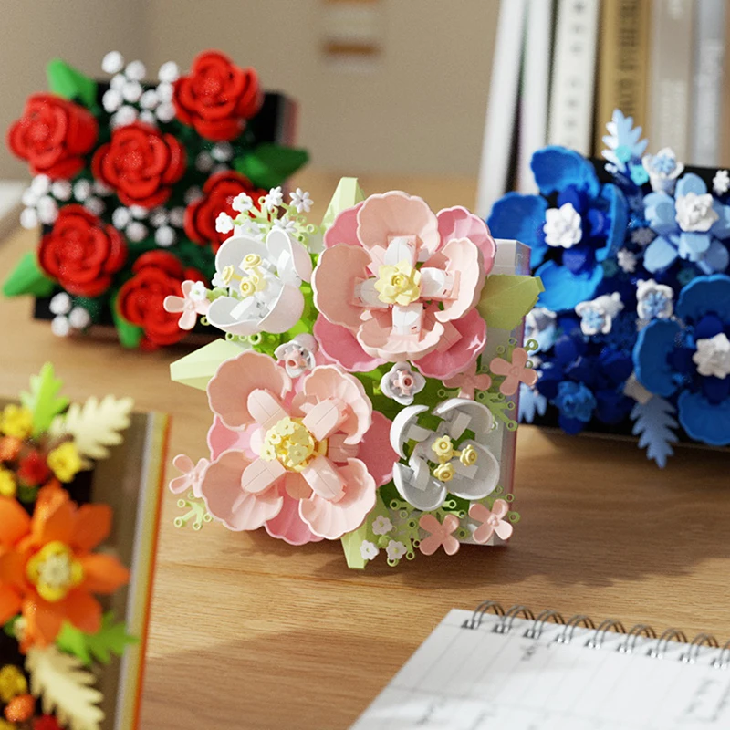 ใหม่ดอกไม้ขาตั้งจอแสดงผล Miniature Building Blocks พืช Succulent MINI 3D เพชรอิฐของเล่นเด็กตกแต่งโต๊ะ