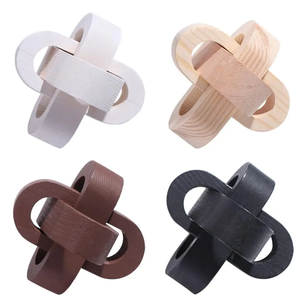 Rustic Art Craft Wood Knot Ornament Hand-carved Handmade Wooden Buckle 3-Link Chain Wooden Chain Ball Office