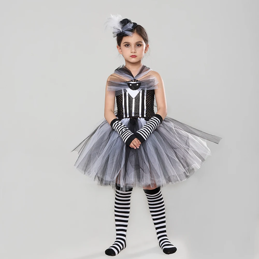 Nightmare Before Christmas Jack Skellington Inspired Knee Length Tutu Dress Girls Halloween Fancy Dress up Costume Party Dresses