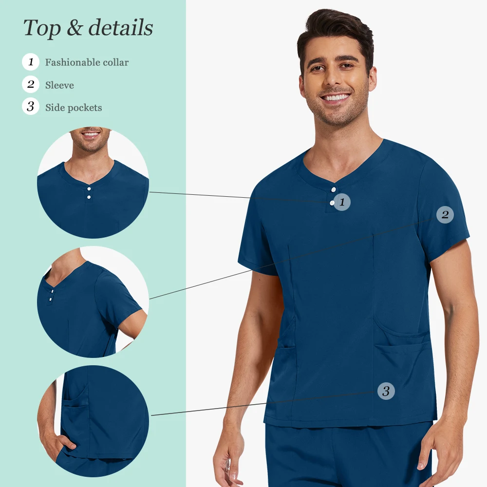 Man and Women's Solid Color Scrub Sets Short Sleeve Top Pants Casual Uniform with Pockets Anti-wrinkle Surgical Uniform Workwear