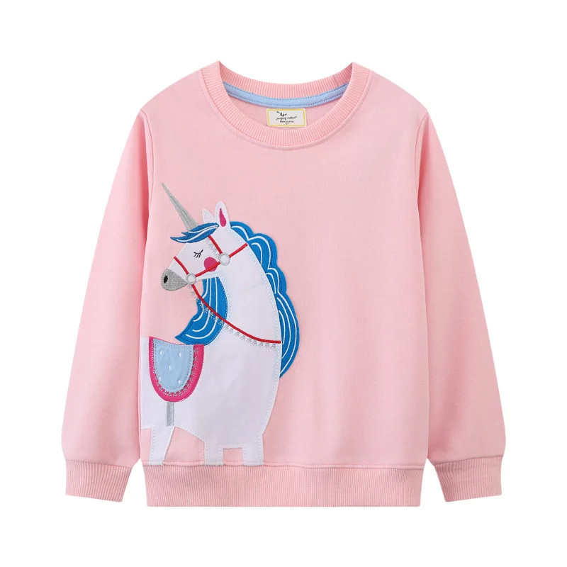 

Jumping Meters 2-7T Girls Sweatshirts With Unicorn Applique Autumn Spring Long Sleeve Children's Clothes Hooded Toddler Shirts