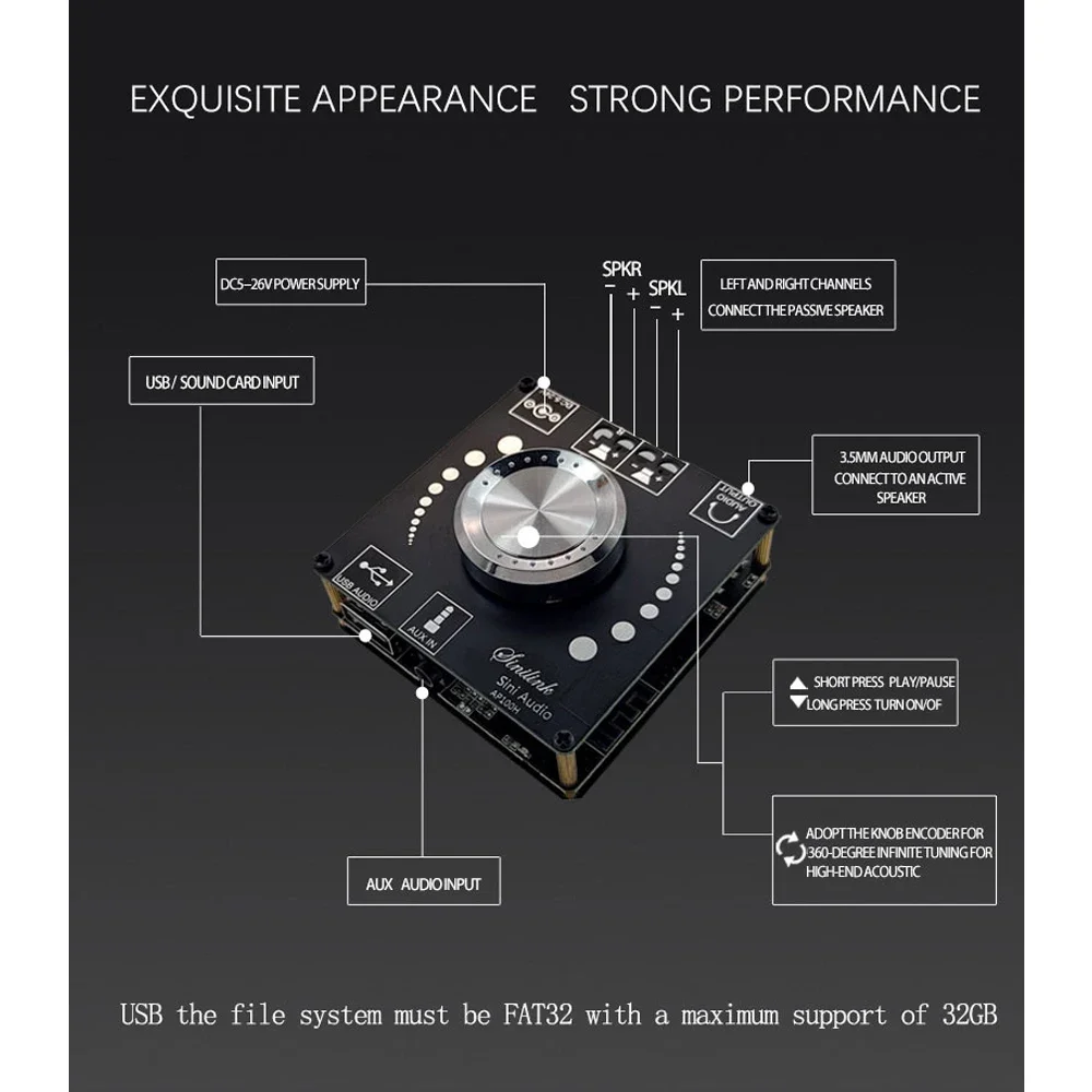 XY-AP100H AP100L 100W+100W Dual TPA3116D2 Bluetooth 5.0 Stereo Audio Digital Power Audio Power Amplifier Board AMP AUX USB APP