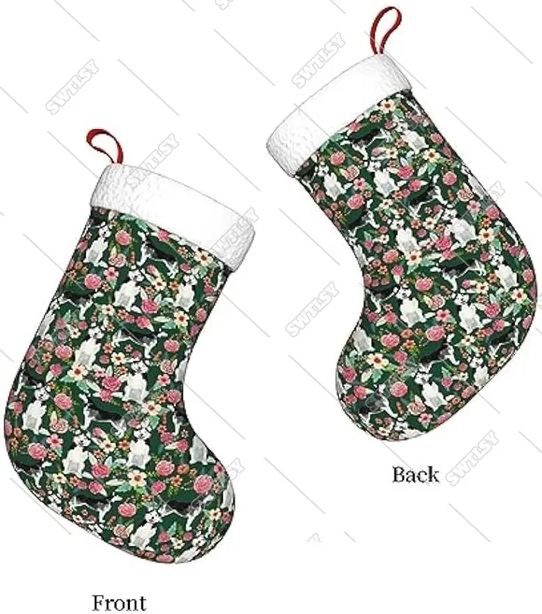 Floral Cute Huskies Best Dog Christmas Stockings,17