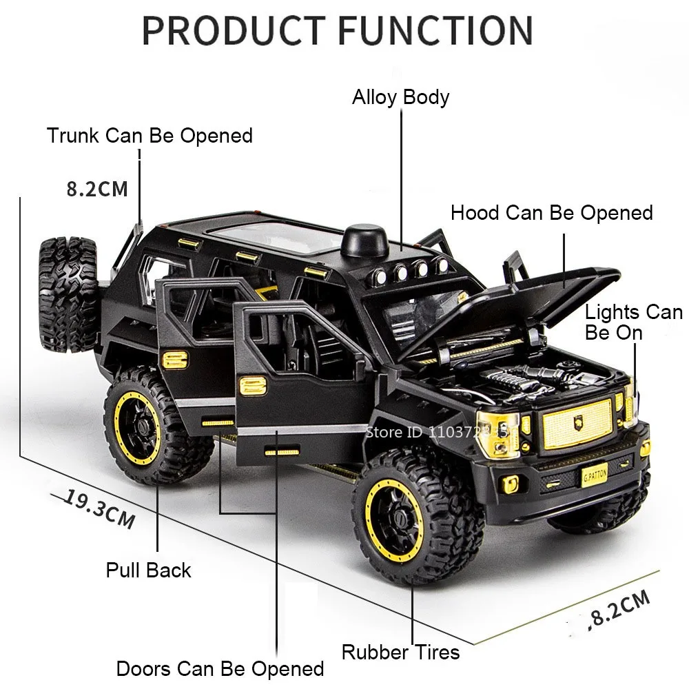 1:24 Terreinwagen Miniatuur Model Speelgoed Legering Diecast Politieauto Geluid Licht Deuren Geopend Trek Rubberen Banden Kinderen Geschenken