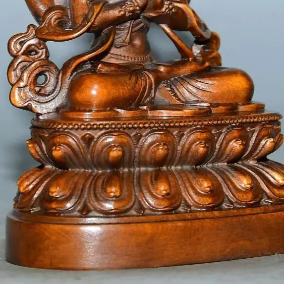 

5"Xizang Folk Collection Old Boxwood Four armed Guanyin Sitting Buddha Amitabha Worship Hall Town house Exorcism