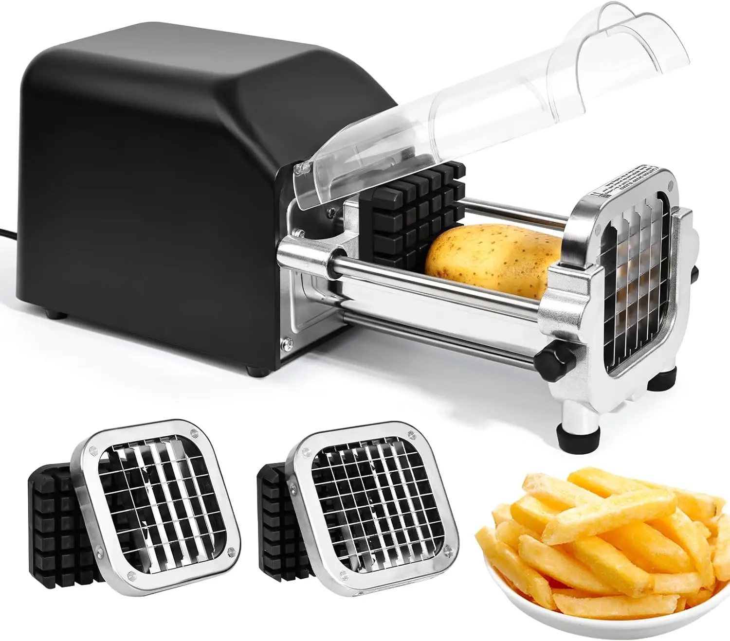 Electric French Fry Cutter, Upgrade Lid Control Version with 1/2 Inch and 3/8 Inch Blade. 300w Commercial Grade Stainless