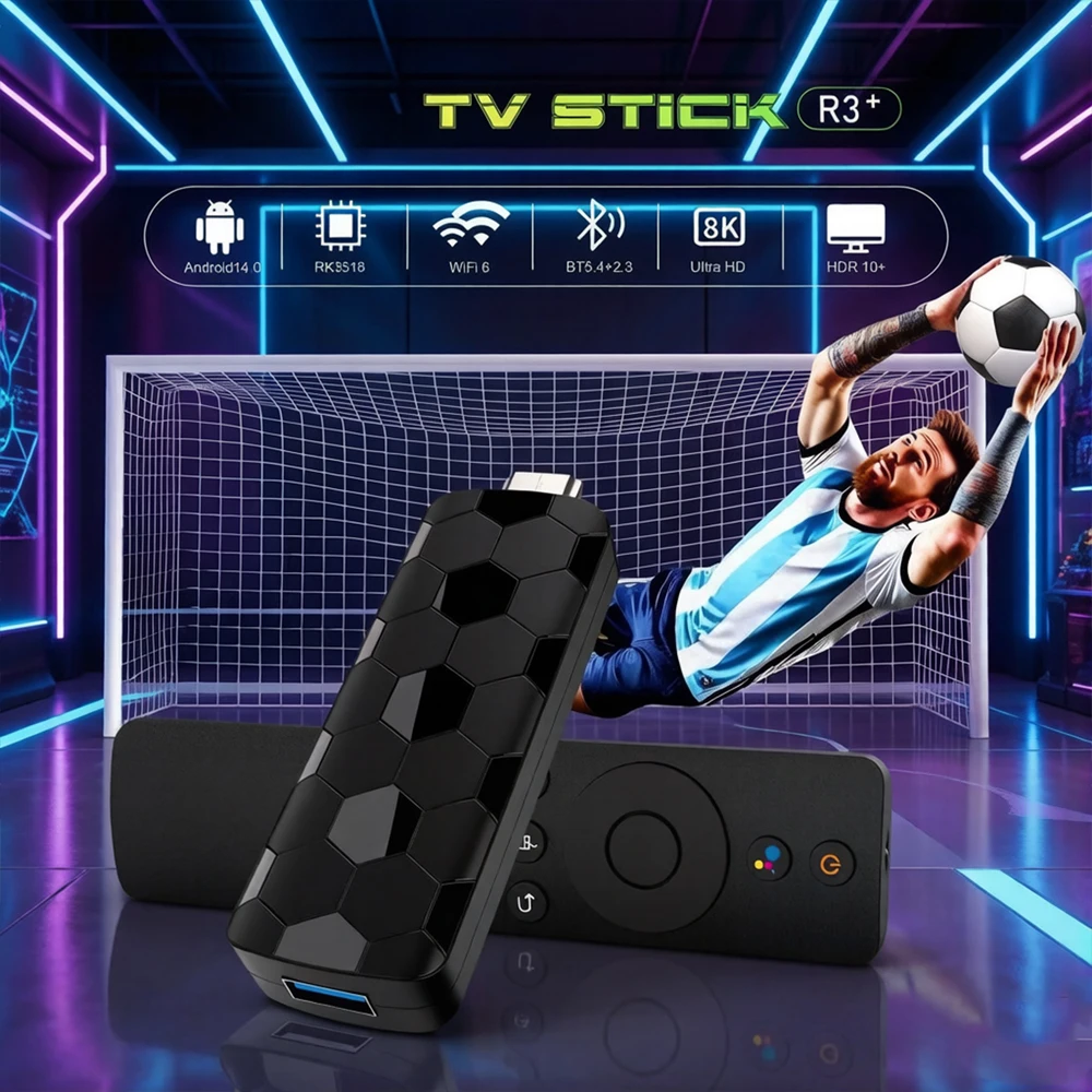 Novo TV Stick R3+ 2026 com Interface de Usuário Dupla, Wi-Fi Duplo 2.4G/5.8G, 4K Ultra HD, 8GB 128GB, RK3518 Quad Core, Reprodutor de Mídia para Home Theater