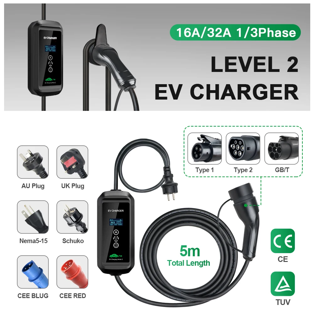 Tragbares EV-Ladegerät 16A 3,6KW Typ 2 Timer Wallbox 1-15 Stunden Heimladestation für Elektrofahrzeuge PHEV Hybridautos 3,5M – Detail 2