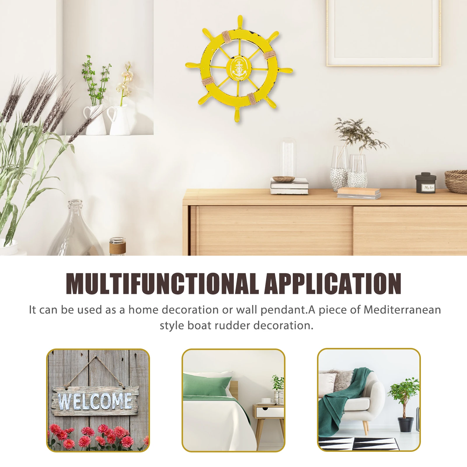 

Mediterranean Style 28CM Wooden Timoneer Rudder Accessory Boat Pendant Home Wall Decor Hardwood Miniature Model