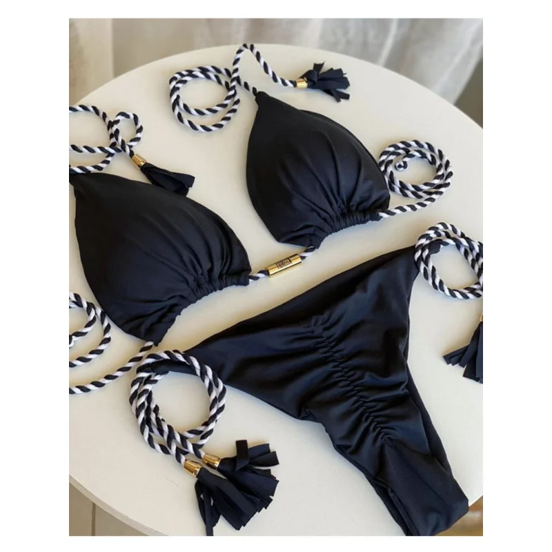 Kobiety Seksowne Bikini Stringi Bandaż Strój Kąpielowy Push Up Bikini Zestaw Różowy Halter Strój Kąpielowy Damski Letni Strój Plażowy 2-częściowy Strój Kąpielowy