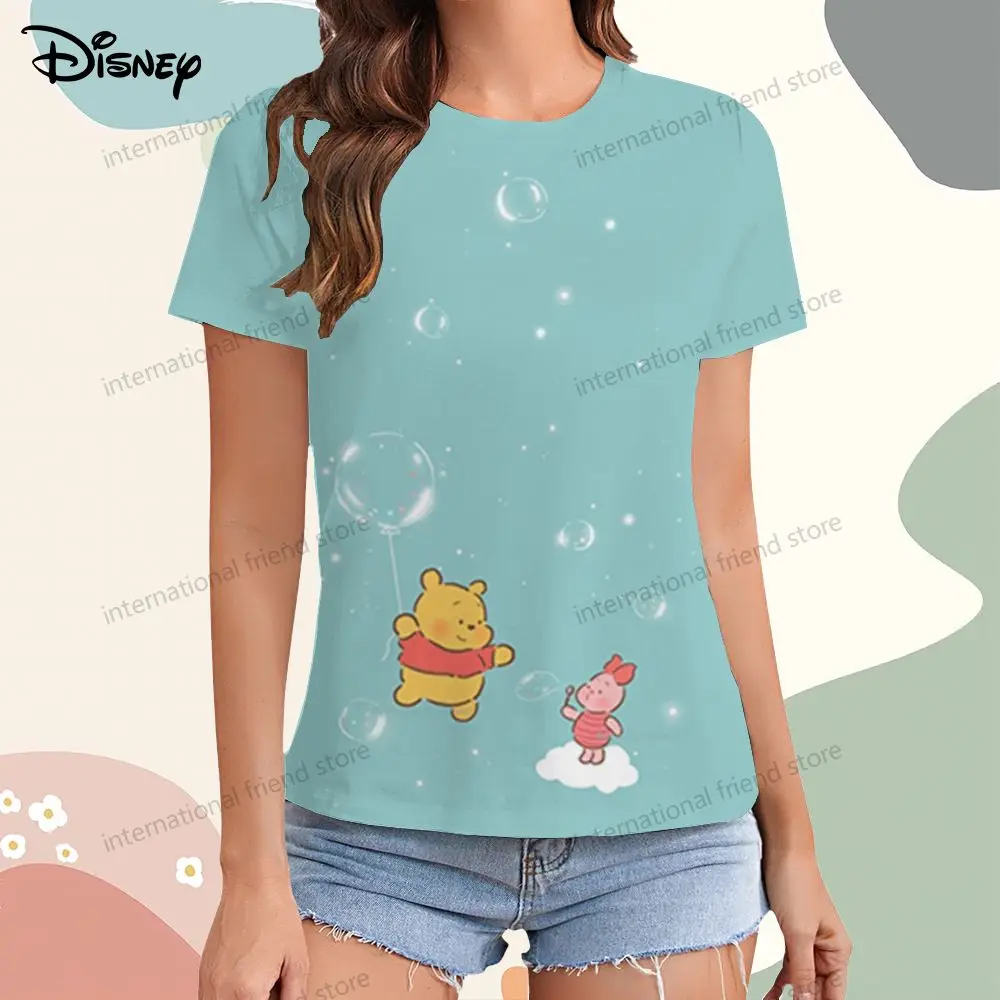 Disney Winnie  Pooh Women\'s T-shirt XS-3XL T-shirts Top Kawaii Cheap Clothes New Dress Woman Clothing Y2k O Neck Leisure 2024