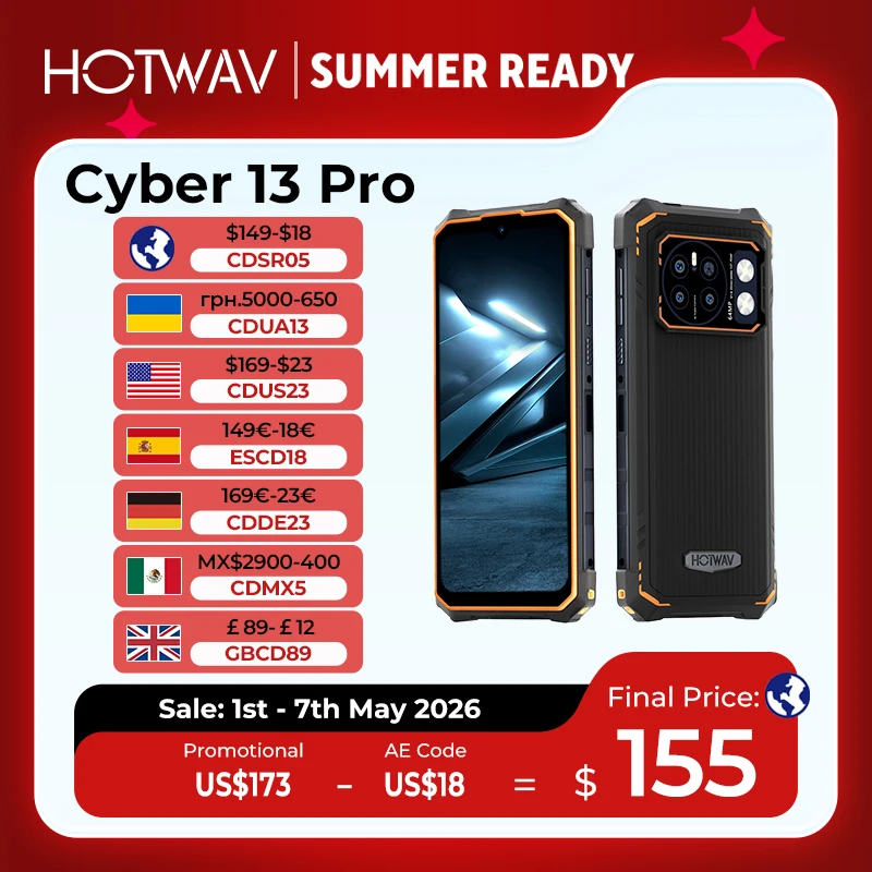 [월드 프리미어] HOTWAV Cyber ​​13 Pro 150LM 손전등 20GB+256GB 6.6인치 FHD+ 2K 108...