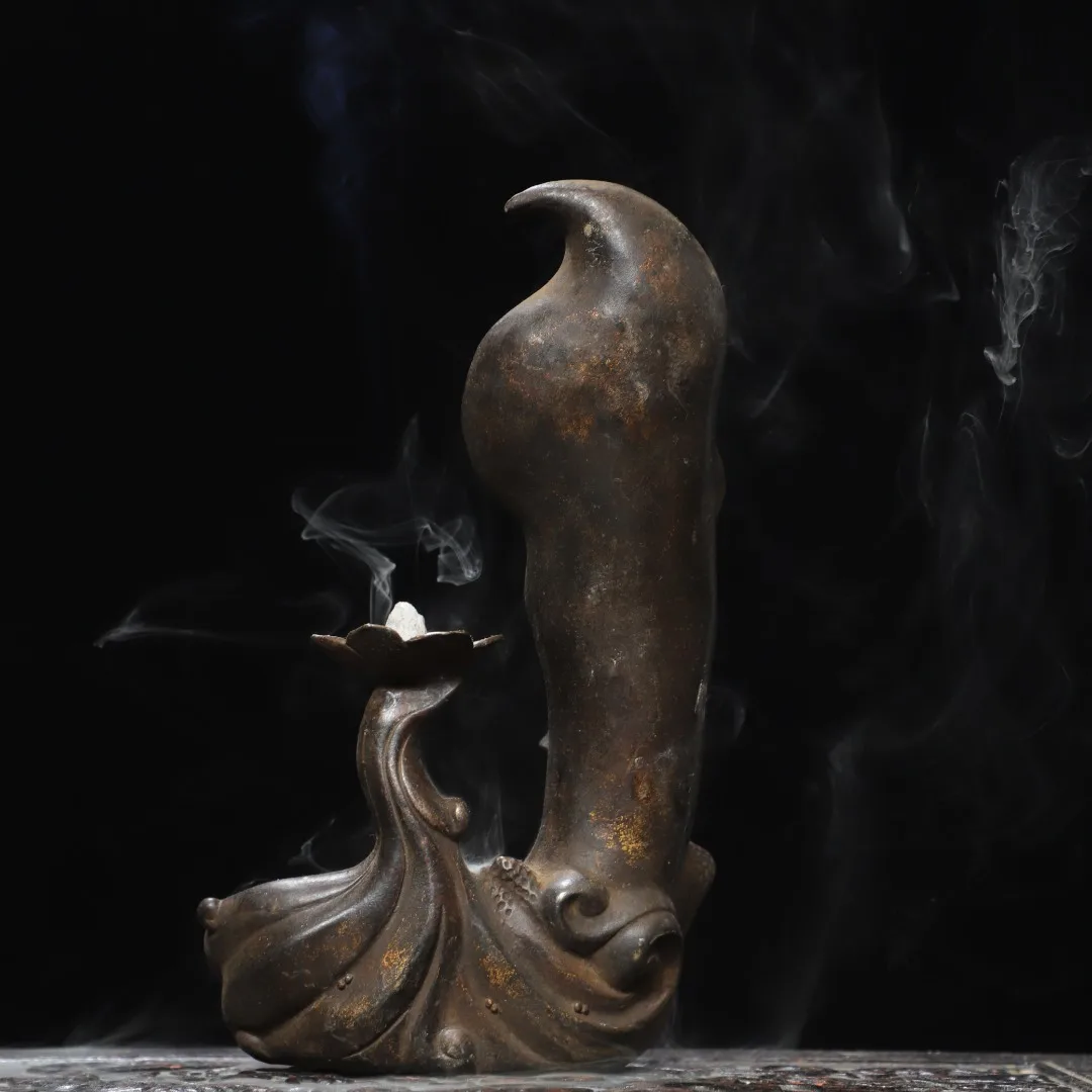 Old Bronze Cinnabar Lotus wrapped package Guanyin Bodhisattva Station Buddha Amitabha Backflow incense incense burner incense ho