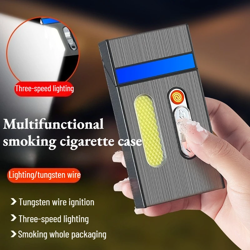 

New COB Lighting Cigarette Box Charging Lighter Integrated Pressure-resistant Sealing Moisture-proof 20 Cigarette Boxes Portable