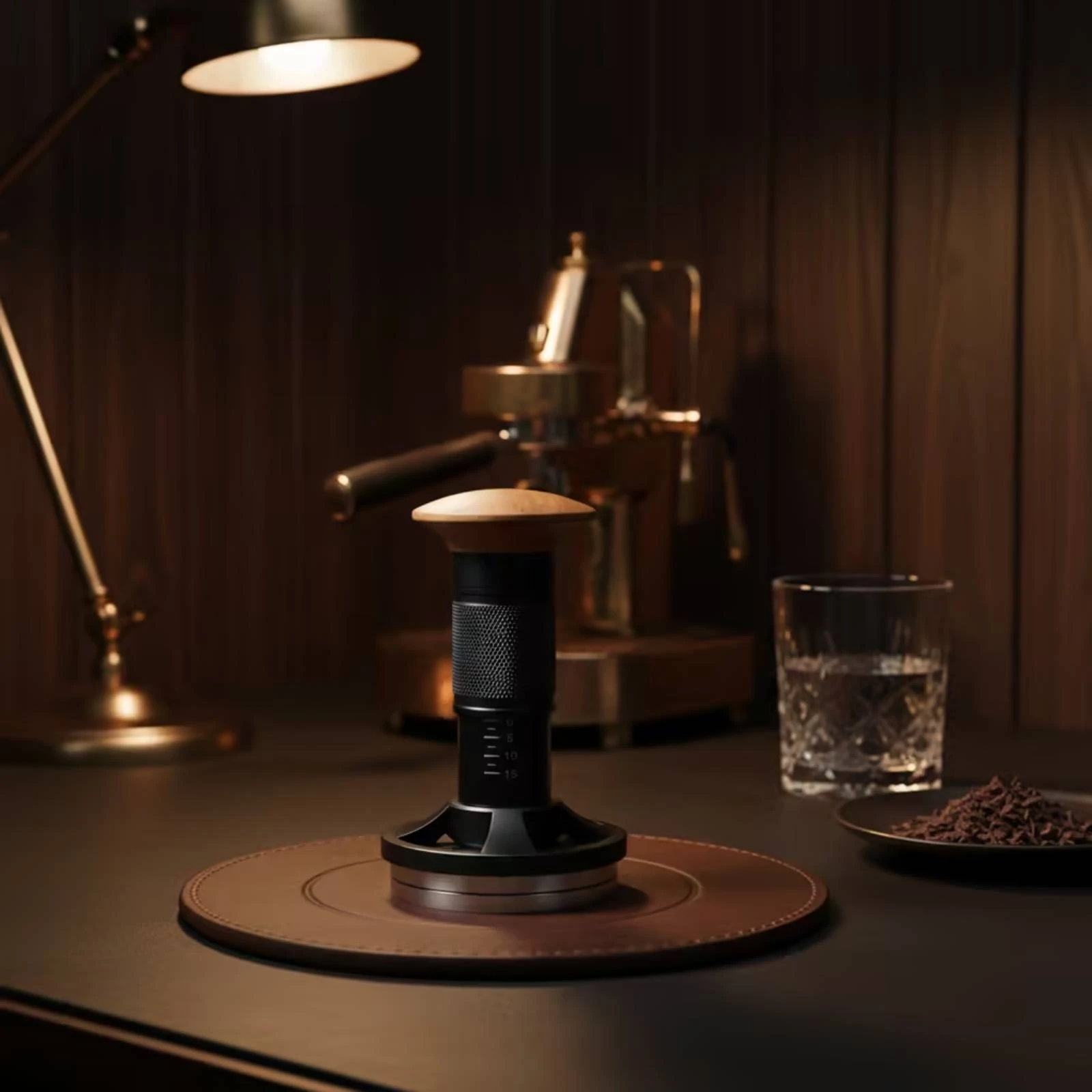 Spring-Loaded Espresso Tamper Consistent Pressure Espresso Tamper with Wooden Handle Knurled Long-Lasting for Baristas, Cafes