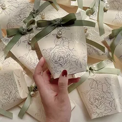 Gold Stamping Process Mini Gift Box with Ribbon, Flower Candy Box, Wedding Candy Box, Wedding Gift Box