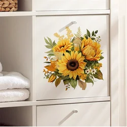 Self-Adhesive Colored Yellow Sunflowers Flowers Wall Stickers For Bedroom Living Room Cabinet Beautification Decoration Wholesal