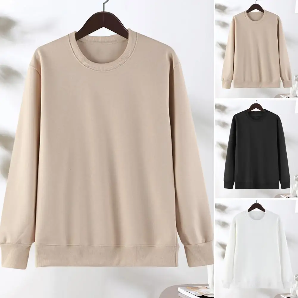 

Stretchy Spring Top Cozy Unisex Fall Winter Sweatshirt with Elastic Thread Cuff Long Sleeves Pure Color Thermal for Spring