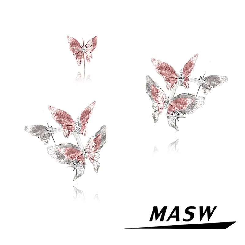 

MASW Original Design Sweet Korean Temperament Pink Butterfly Earrings For Women 2025 Trend New Fashion Jewelry Fine Accessories