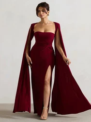 JULISSA MO-maxivestido Sexy con cuello cuadrado y abertura larga para mujer, vestido de noche negro de manga larga, ropa de fiesta elegante ajustada para primavera 2025